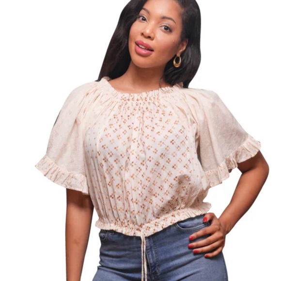 Tan embroidered Women's Top sacred threads new nwt sz S/M - Picture 2 of 5